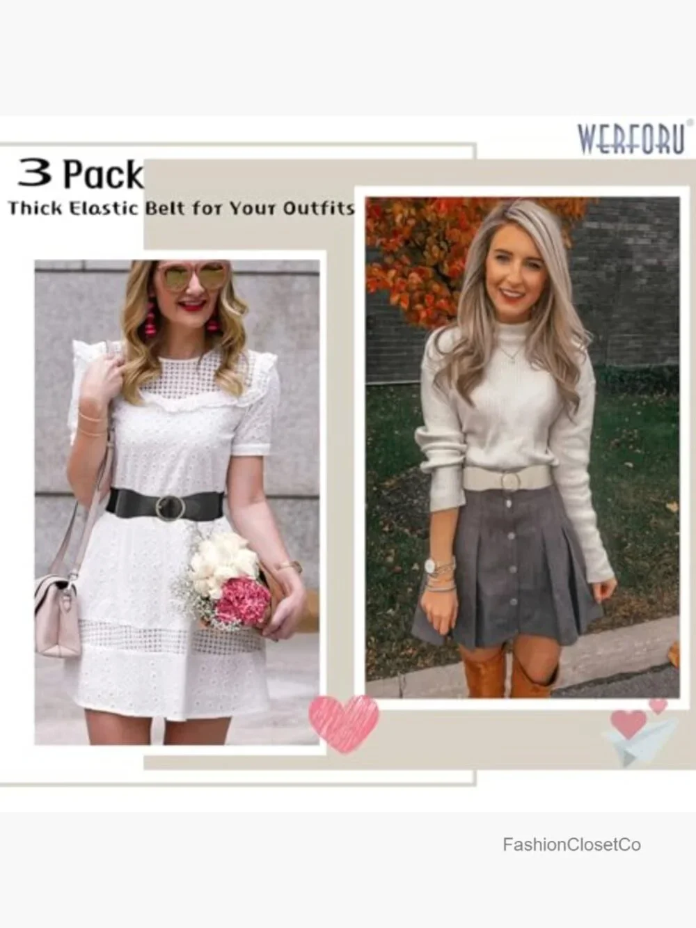 Women Elastic Stretchy Wide Belt with Gold O Ring Buckle